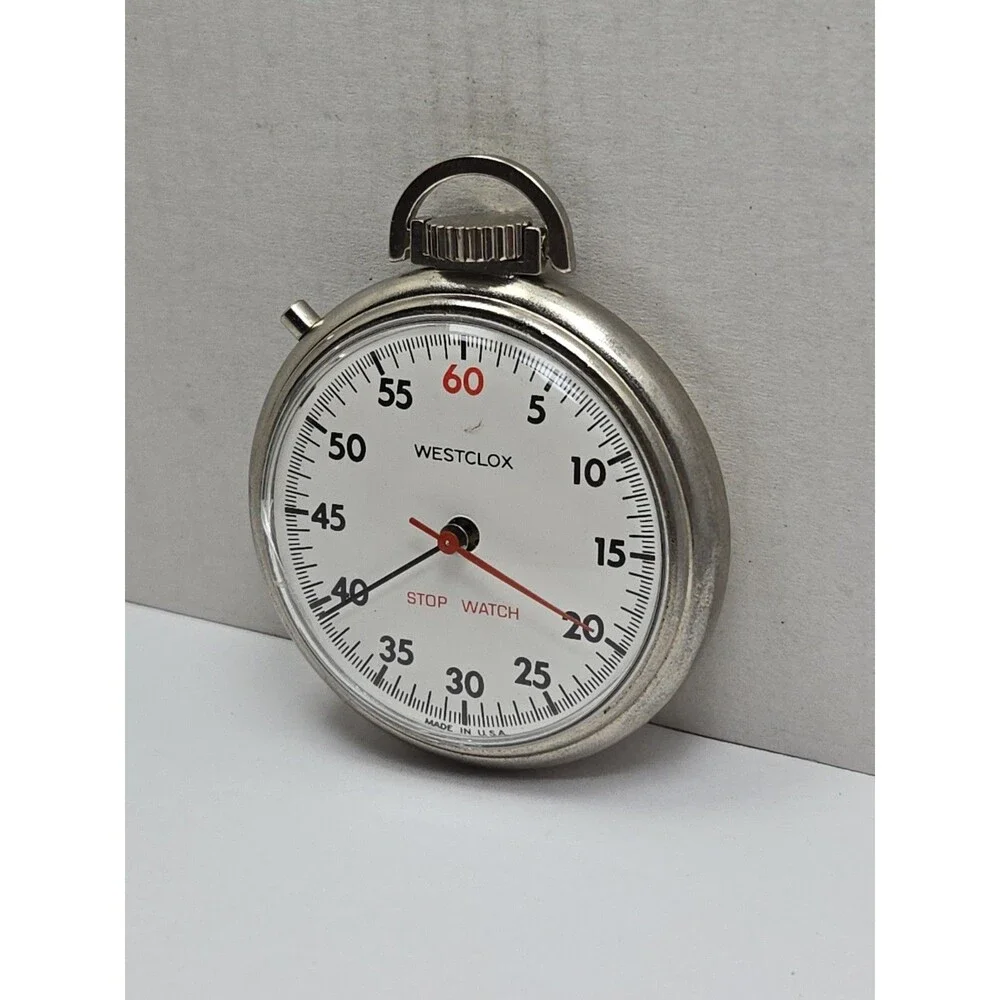 Vintage Westclox Mechanical Stopwatch USA Made Wind Up Pocket Timer Silver Retro